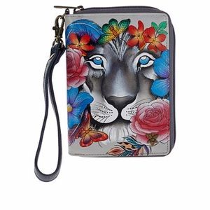 Anuschka 🆕 RFID Lion Magic Passport Organizer Wallet hand painted leather